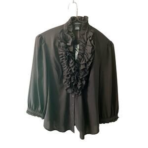 Spense Ruffle Top Women's Medium Black Polyester Stretch Classic Fit 3/4 Sleeve